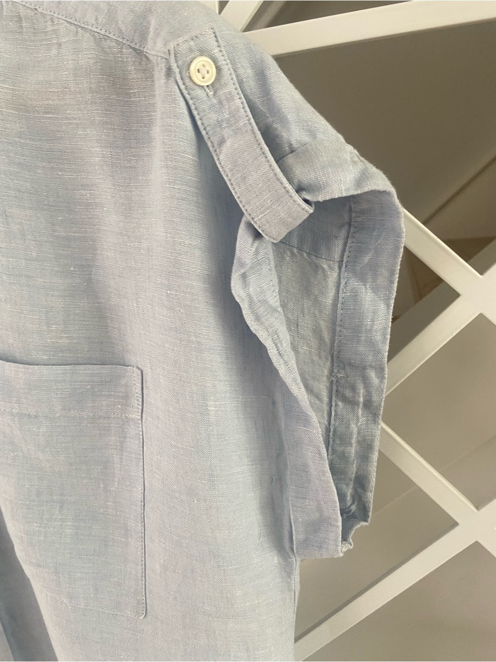 Lord & Taylor 100% Linen Button Up Shirt Light Blue Medium Short Sleeve Top EUC - Picture 6 of 8
